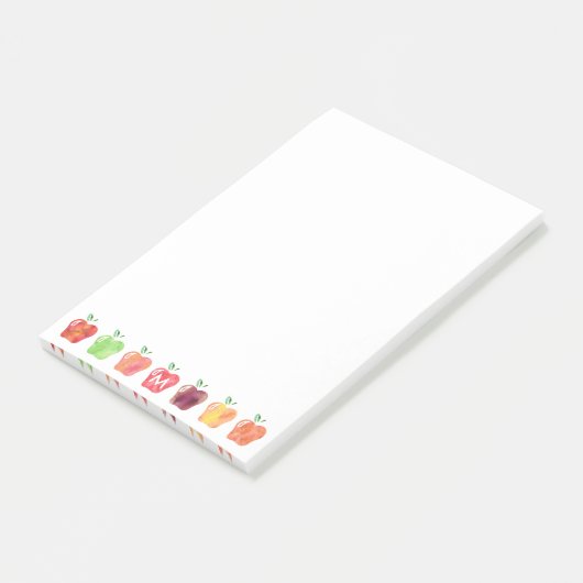 Waterverf Apple Initiaal Monogram Leerlingennota's Post-it® Notes (Schuin)