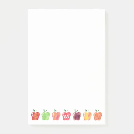 Waterverf Apple Initiaal Monogram Leerlingennota's Post-it® Notes (Voorkant)