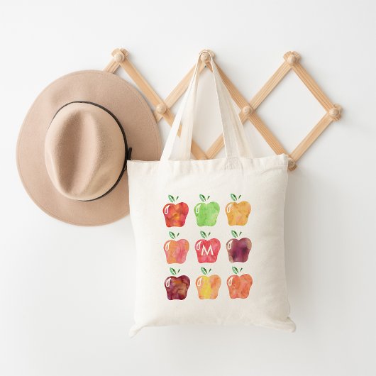 Waterverf Apple Initiaal Monogram leraar Tote Bag