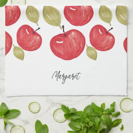 Waterverf Apple Pattern Handbeschilderd Theedoek (Gevouwen)