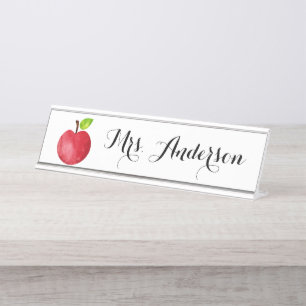 Waterverf Apple Persoonlijke leraar Naam Bord Bureau Naambordje