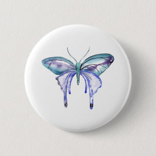 waterverf aqua blauw paarse vlinder ronde button 5,7 cm