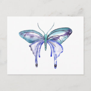 waterverf aqua blauwe paarse vlinder briefkaart