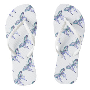 waterverf aqua blue paarse vlinder teenslippers