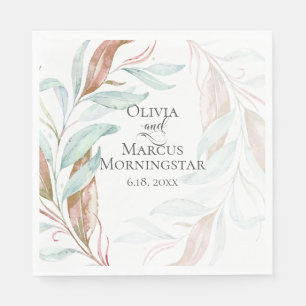 Waterverf Aqua Coral Eucalyptus Leaves Servet