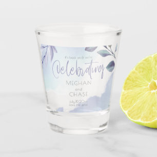 Waterverf Aqua Lila bladeren Sla de datum op Shot Glas