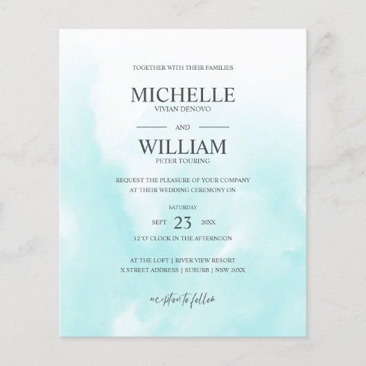 Waterverf Aqua Plain Elegant Budget Wedding (Voorkant)