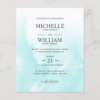 Waterverf Aqua Plain Elegant Budget Wedding