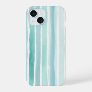 Waterverf Aqua Verticale Streeppatroon Kust iPhone 15 Hoesje