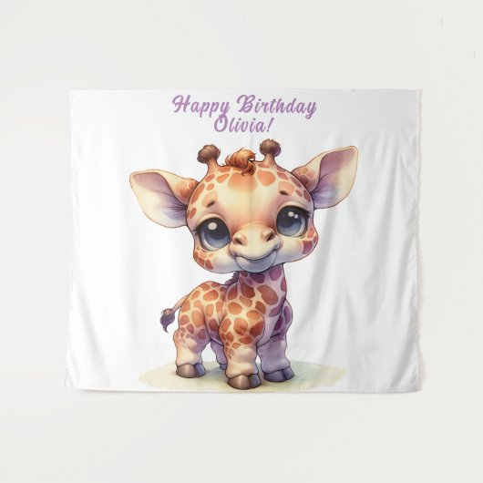 Waterverf aquarel cute baby giraffe wandkleed (Voorkant (horizontaal))