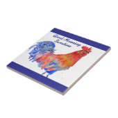 Waterverf Aquarel Rood Blauwe Kip Zonneschijn Tegeltje (Zijkant)