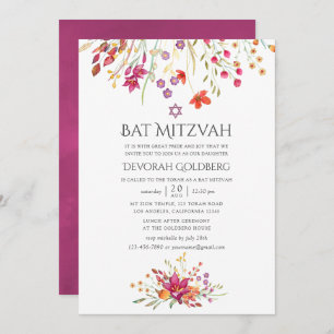 Waterverf Aquarelle Wild Flower Bat Mitzvah Kaart