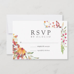 Waterverf Aquarelle Wild Flower Wedding RSVP Kaartje