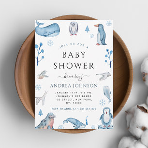 Waterverf Arctic Animals Winter Xmas Baby shower Kaart
