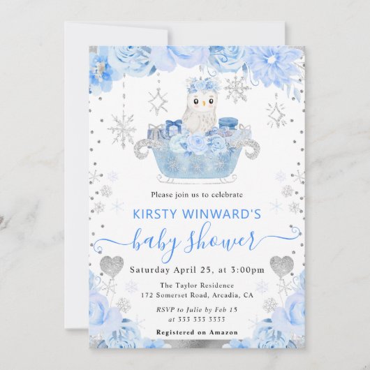 Waterverf Arctic Owl Floral Baby shower Kaart (Voorkant)
