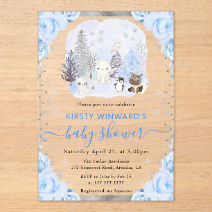 Waterverf Arctische Dieren Floral Baby shower Acryl Uitnodigingen