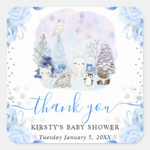 Waterverf Arctische Dieren Floral Baby shower Vierkante Sticker