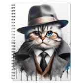 Waterverf Art Cat in Suit Stropdas Jas Pet Splatte Notitieboek (Voorkant)