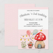 Waterverf Art Cute Mushroom en Flowers Aankondiging (Voorkant / Achterkant)