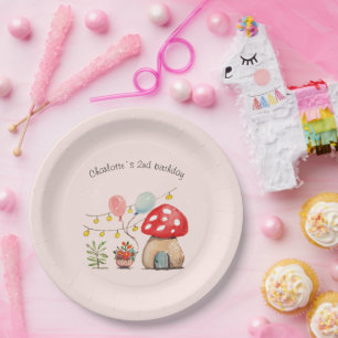 Waterverf Art Cute Mushroom en Flowers Papieren Bordje