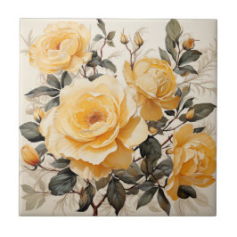 Waterverf Art Decoratief Bord Geel Rose Tegeltje