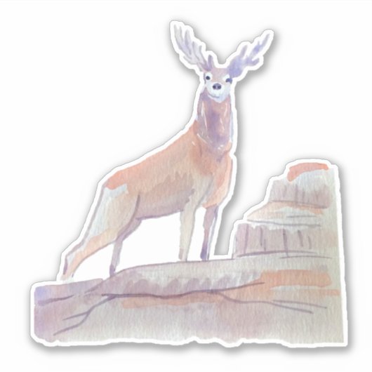 Waterverf Art Forest Animal Red Deer Sticker (Voorkant)