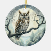 Waterverf Art Screech Uil Keramisch Ornament (Voorkant)