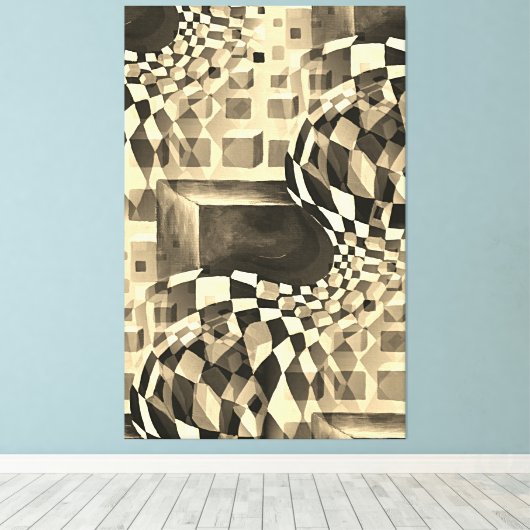 Waterverf Artwork 80-90-serie Chessboard Canvas Afdruk (Insitu (Houten vloer))