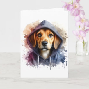 Waterverf Artwork Brown Dog in een Hoodie Splatter Kaart