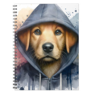 Waterverf Artwork Brown Dog in een Hoodie Splatter Notitieboek