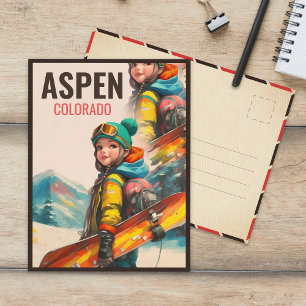 Waterverf Aspen Colorado berg  Meisje Briefkaart