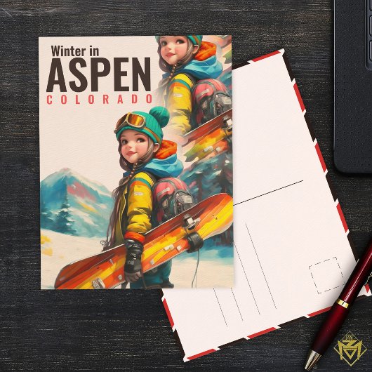 Waterverf Aspen Colorado berg Meisje Briefkaart