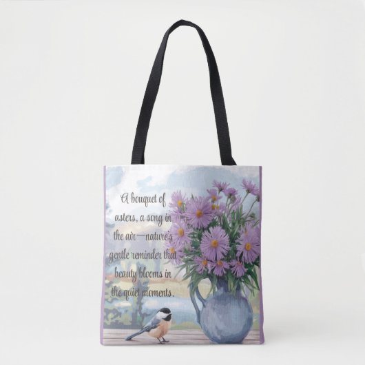 Waterverf Asters en Chickadee Quote Draagtas (Voorkant)