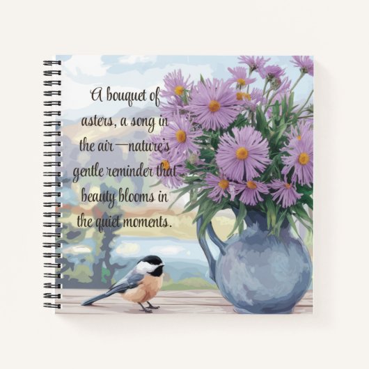 Waterverf Asters en Chickadee Quote Notitieboek (Voorkant)