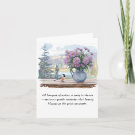 Waterverf Asters en Chickadee Quote Notitiekaartje