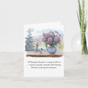 Waterverf Asters en Chickadee Quote Notitiekaartje