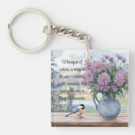Waterverf Asters en Chickadee Quote Sleutelhanger