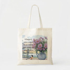 Waterverf Asters en Chickadee Quote Tote Bag