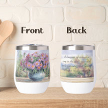 Waterverf Asters en Chickadee Quote Waterfles