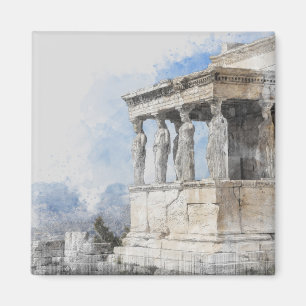 Waterverf Athenamagnet – Grieks ruïnes souvenir Magneet