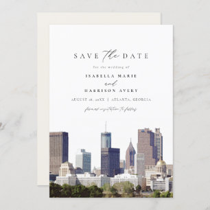 Waterverf Atlanta Georgia Skyline Save the Date Kaart