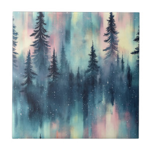 Waterverf Aurora Borealis Bos Tegeltje