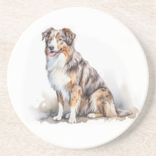 Waterverf Australian Shepherd Zandsteen Onderzetter