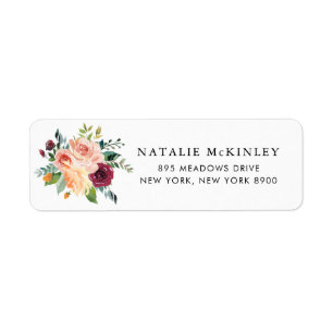 Waterverf Autumn Blooms Floral Bouquet Adres Etiket
