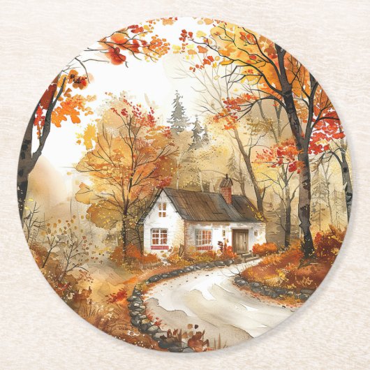 Waterverf Autumn Cottage Onderzetter (Voorkant)