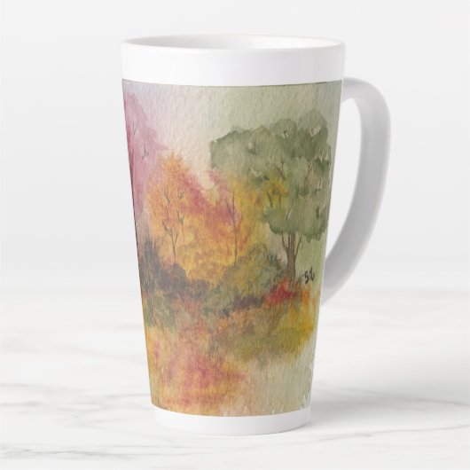 Waterverf Autumn Forest Scene Latte Mok (Rechterhoek)