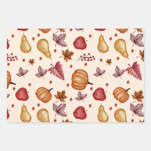 Waterverf Autumn herfst blad, pompoen, peren, appe Inpakpapier Vel (Voorkant)
