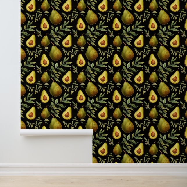 Waterverf Avacado en takken Patroon Behang (Applicatie)