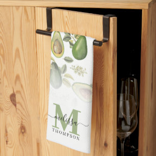 Waterverf Avocado Botanische Patroon Monogrammed Theedoek