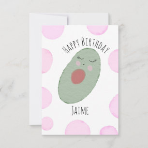 Waterverf Avocado Roze Stippen Verjaardagsfeestje Kaart